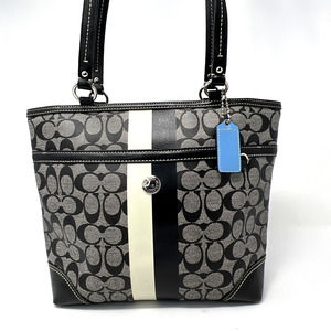 Coach Chelsea Heritage Stripe Tote Bag Purse 14477 Black
